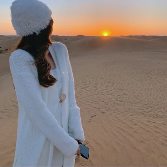 Sweater cardigan 3PCS SET skirt crop top fuzzy eyelash white soft womens - Picture 9 of 15